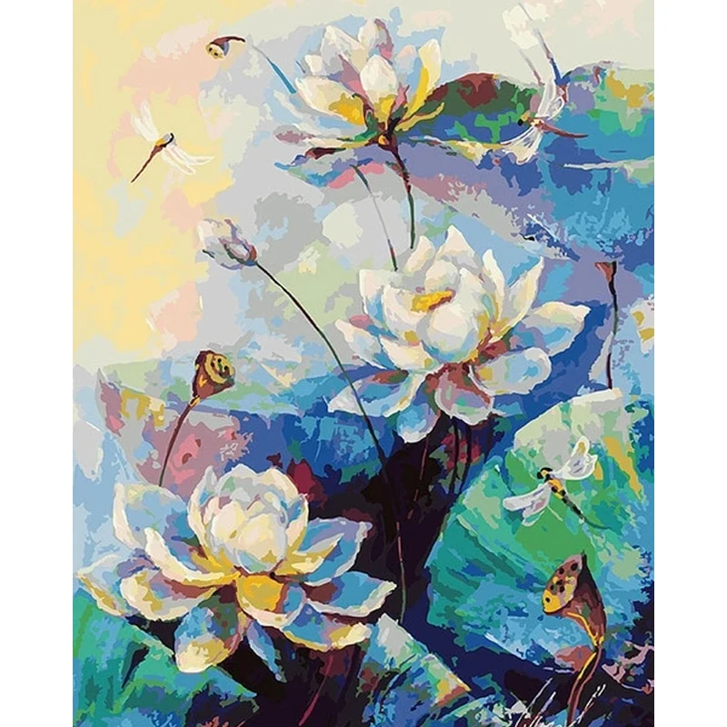 

GATYZTORY Oil Painting By Numbers Kits For Adults Dragonfly On Flower Unique Gift Photo By Number Home Decor