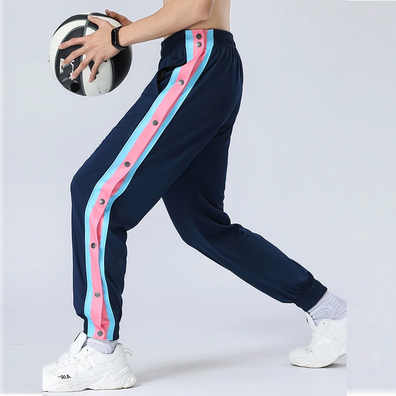 

Summer Basketball Sports Buttoned Pants Men's Thin Section Fully Open Button Side Pants Straight Large Size Loose Pants