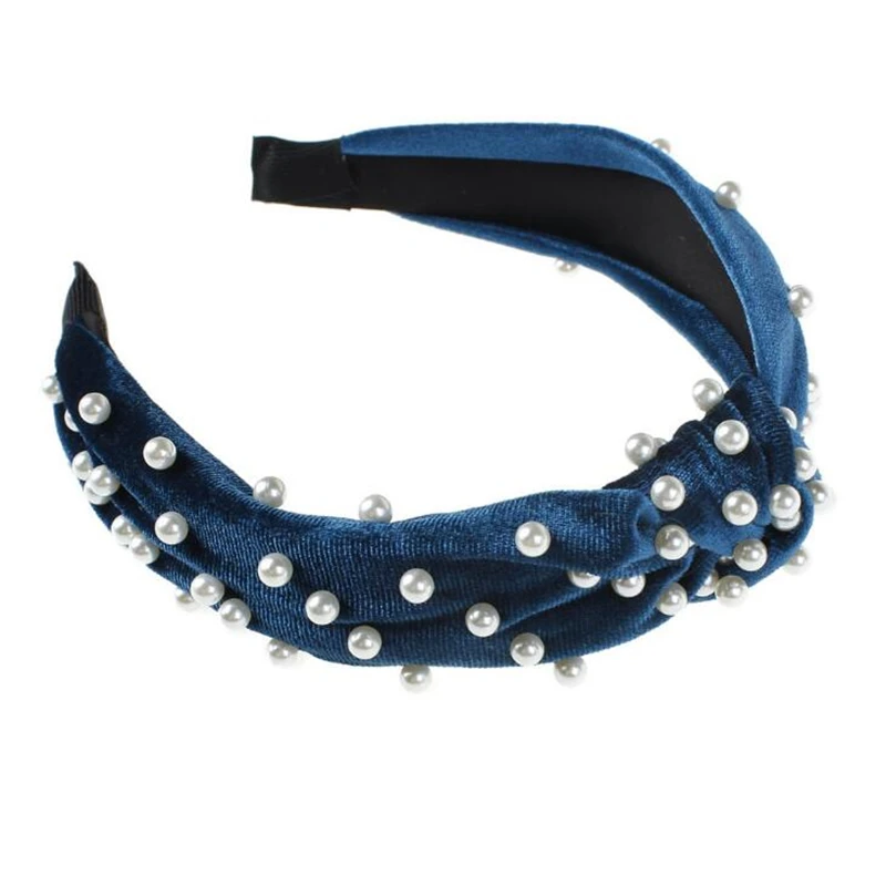 

1 pc Women Girls Velvet Bezel Cross Pearls Headband for Hair Headwear Girls Solid Color Retro Cross Hair band Hair Accessories