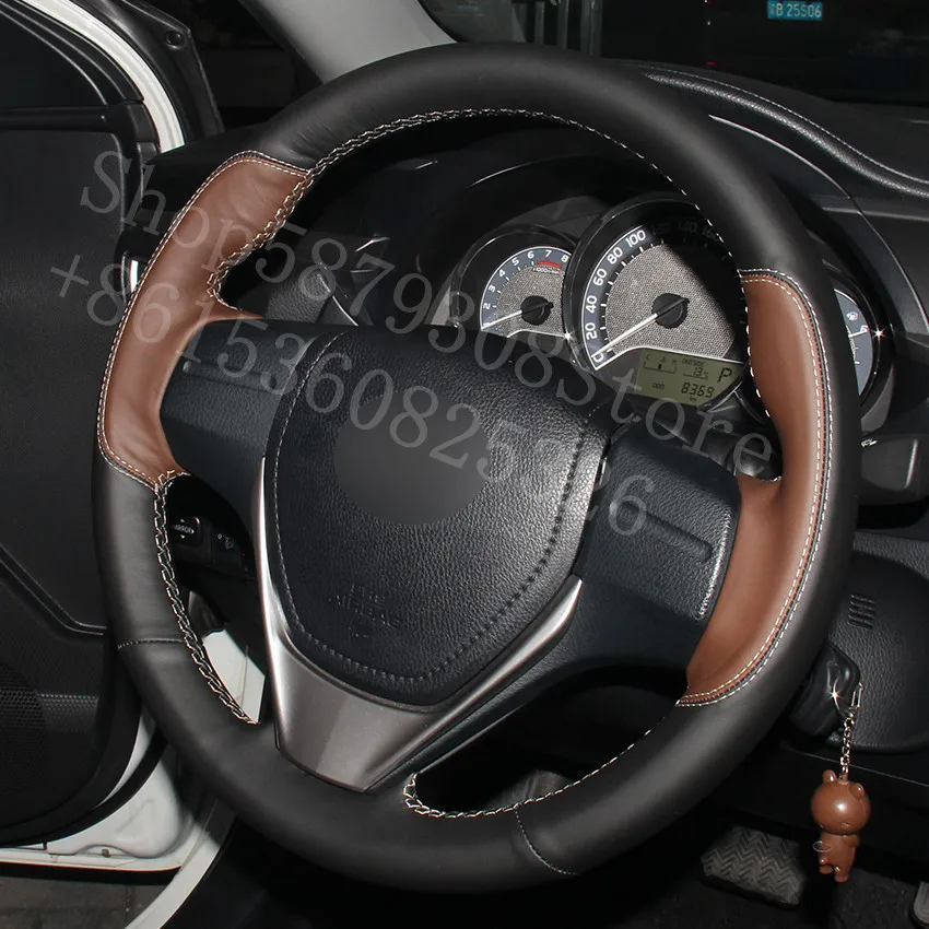 

For Hyundai i20 2015-2020 Coupe Active Black Coffee Leather Car Steering Wheel Covers