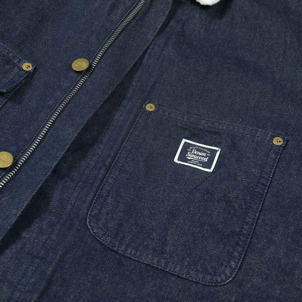 SIMWOOD 2021 зимние новые толстые флисовые пальто для мужчин джинсовая овчина куртка