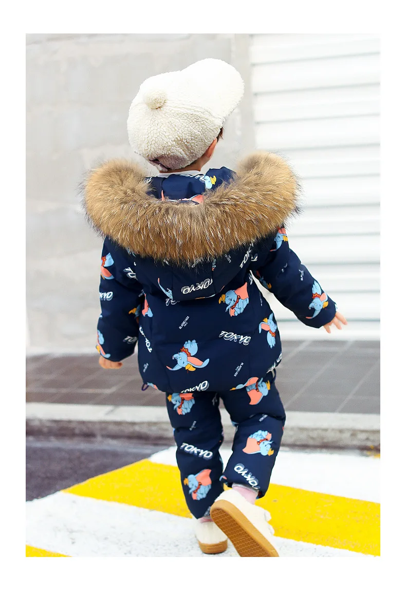 Winter children's down suit Girls pink snow suit Boy ski down suit Baby windproof down jacket+ thick Keep warm down pants