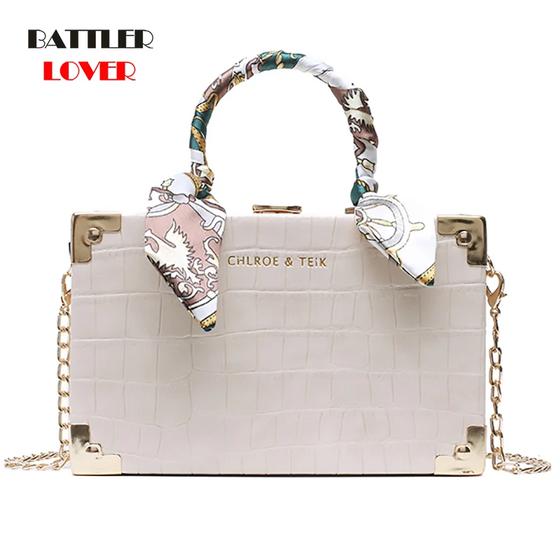 

2020 New Arrival Retro Crocodile Pattern Women Scarves Square Handbag Casual Chain Shoulder Bag for Ladies Fashion Sling Flaps