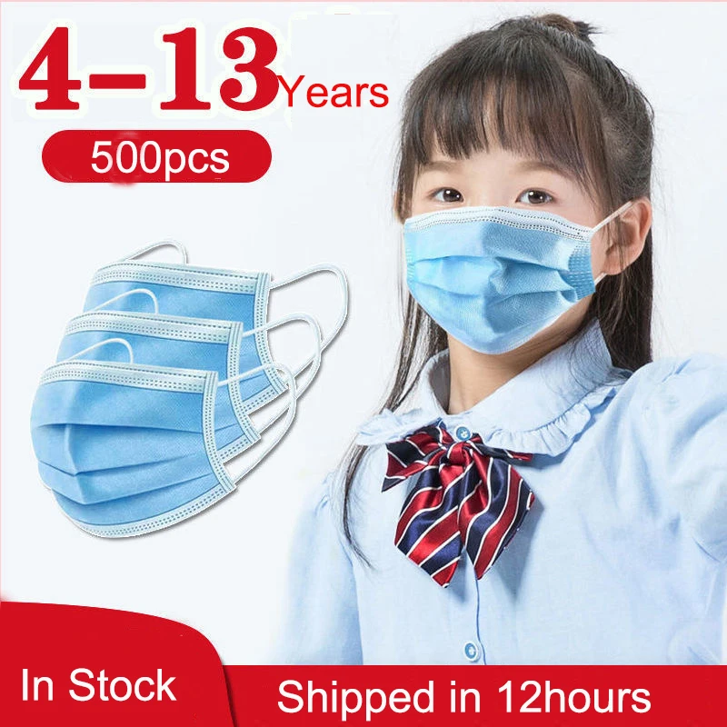 

In Stock 500pcs Children's Mask Disposable Protective Face Masks Breathable Dust Proof Mouth Mask for Kids Child Earloops Mask