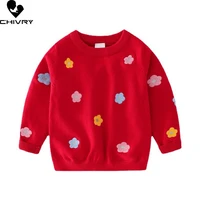 new baby girls pullover knitted sweater autumn winter kids girls fashion flower embroidery o neck jumper sweaters tops clothing