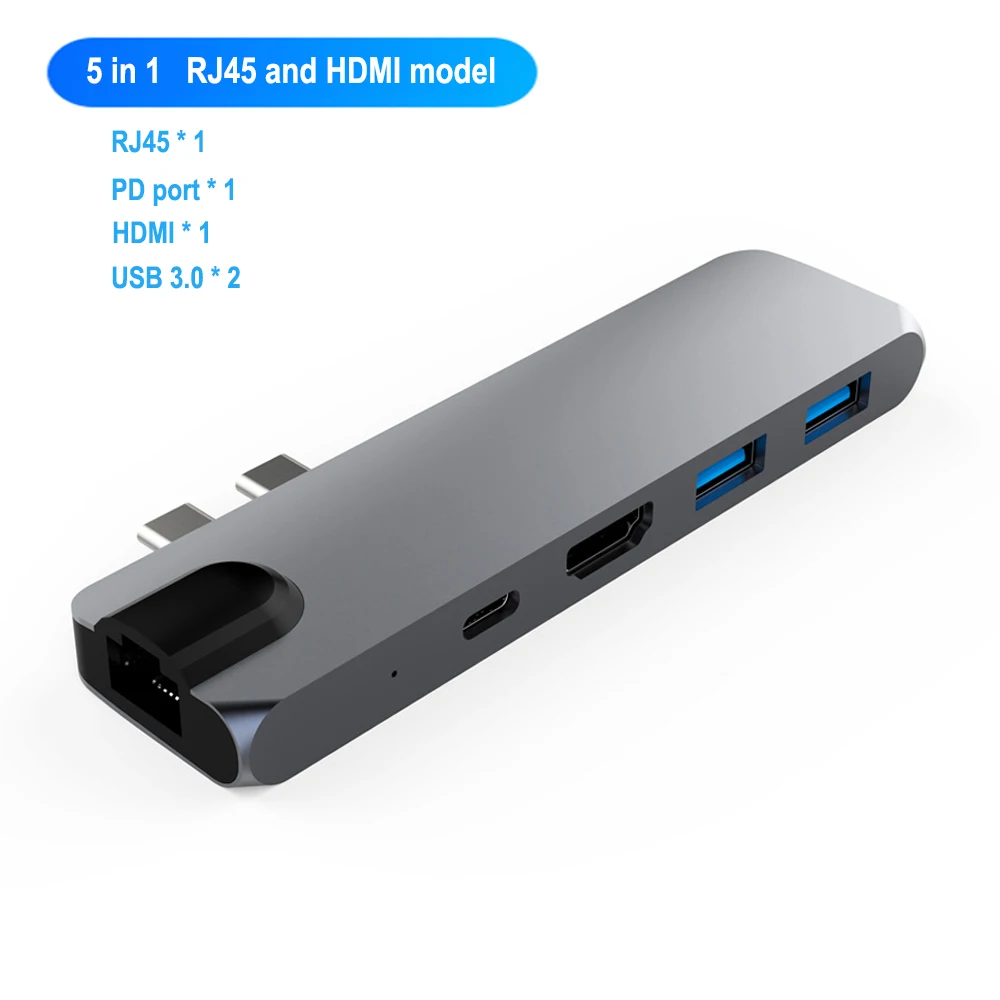 5 in 1 Gray USB C концентратор type C Thunderbolt 3 адаптер USB-C док-ключ с HDMI 4K PD USB 3,0 SD TF кард-ридер для MacBook Pro Air 13 15 - Цвет: 5 in 1 Gray