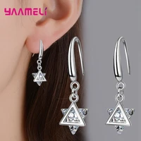 fashion 925 sterling silver clear cz diamond double triangle shaped drop earrings for women girl elegant wedding jewelry