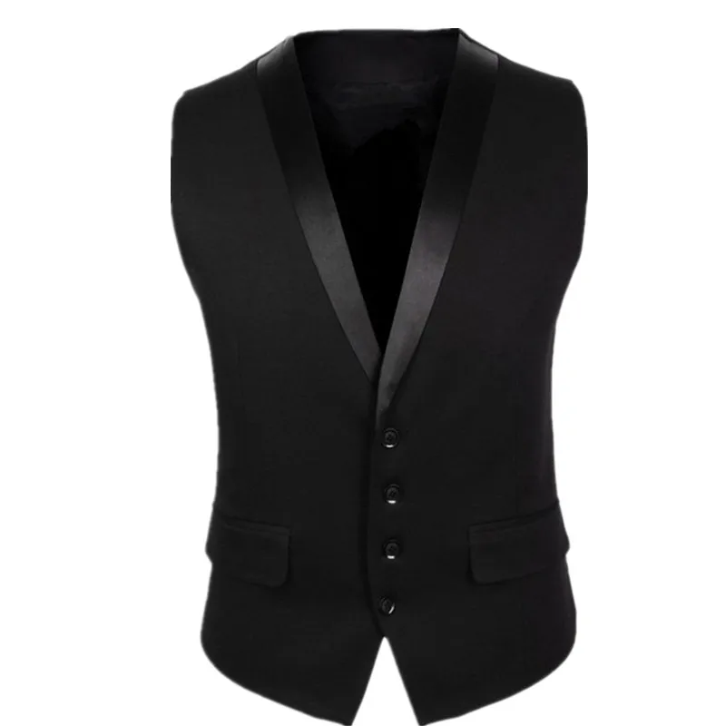 Черный сатиновый жилет с отворотом мужской костюм четырьмя кнопками серый