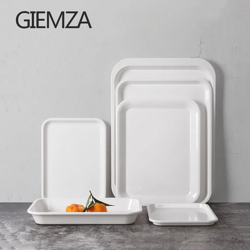 

GIEMZA White Serve Plates Serving Dishes Cake Display Stand Tableware Tray for Food Melamine Snack Holder Dish Home Plate