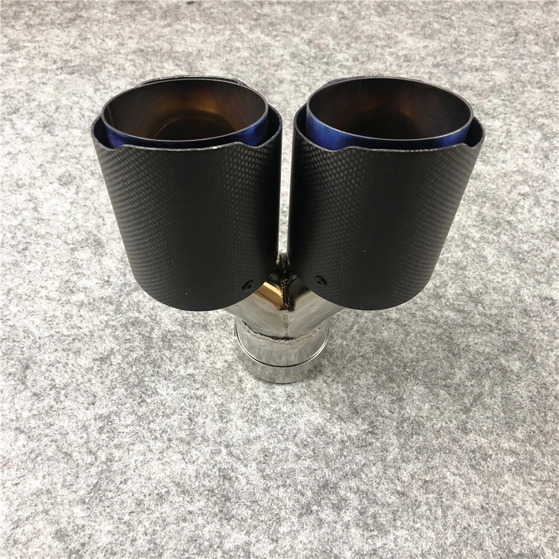 

One Piece Carbon Fiber Muffler Tip Car Accessories Fit For All Cars Grilled Blue Matte Exhaust Pipe Length 240MM Tailpipe
