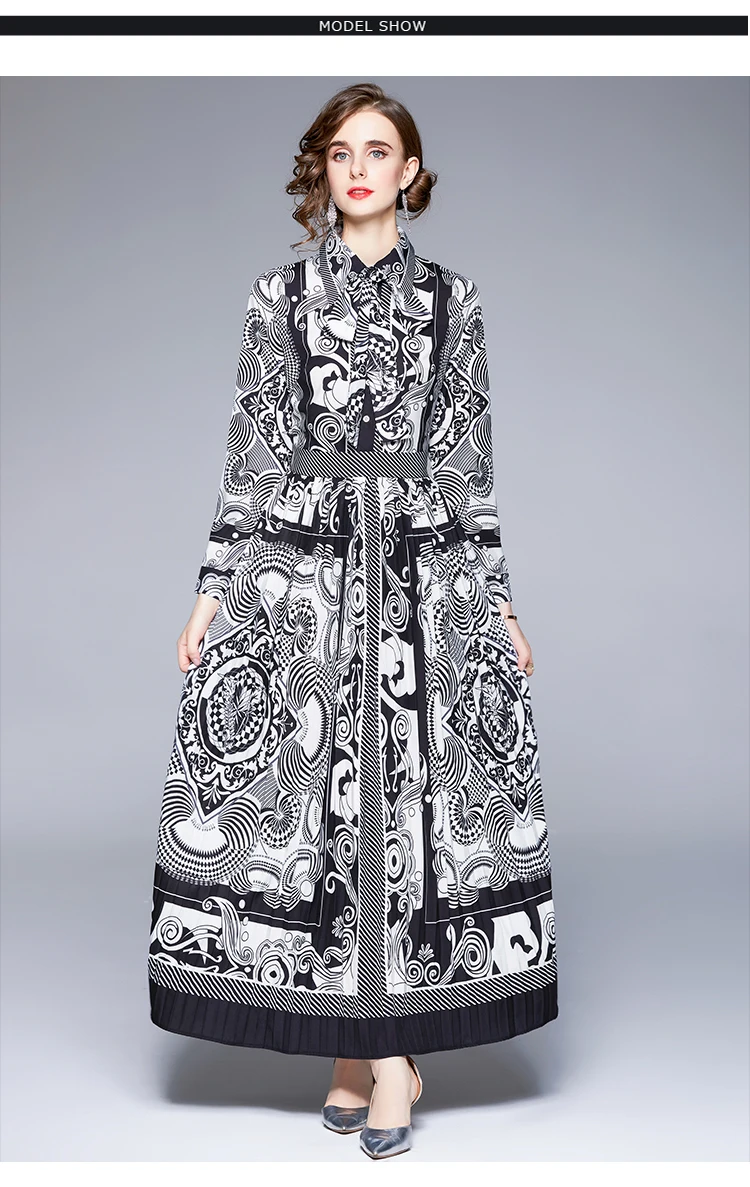 

New Lapel Long Sleeve Shirt Pleated Skirt Printed Fashion French First Love Dress Mid-Length Autumn and Winter