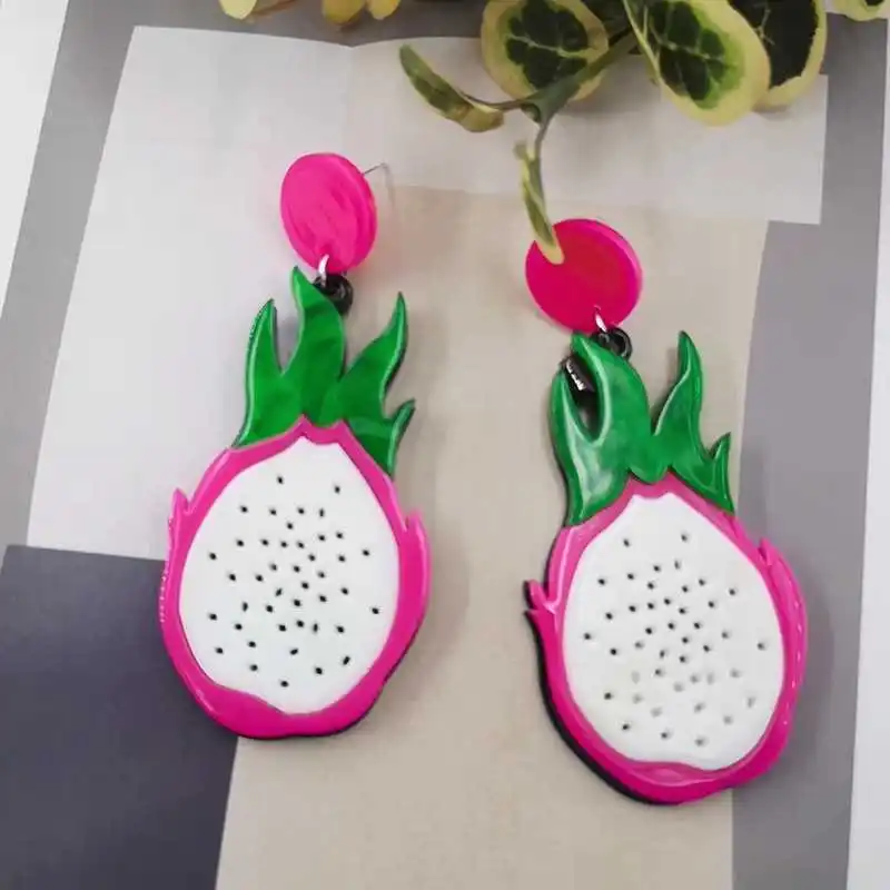 Длинные розовые серьги с фруктами и драконом женские акриловые капли модные