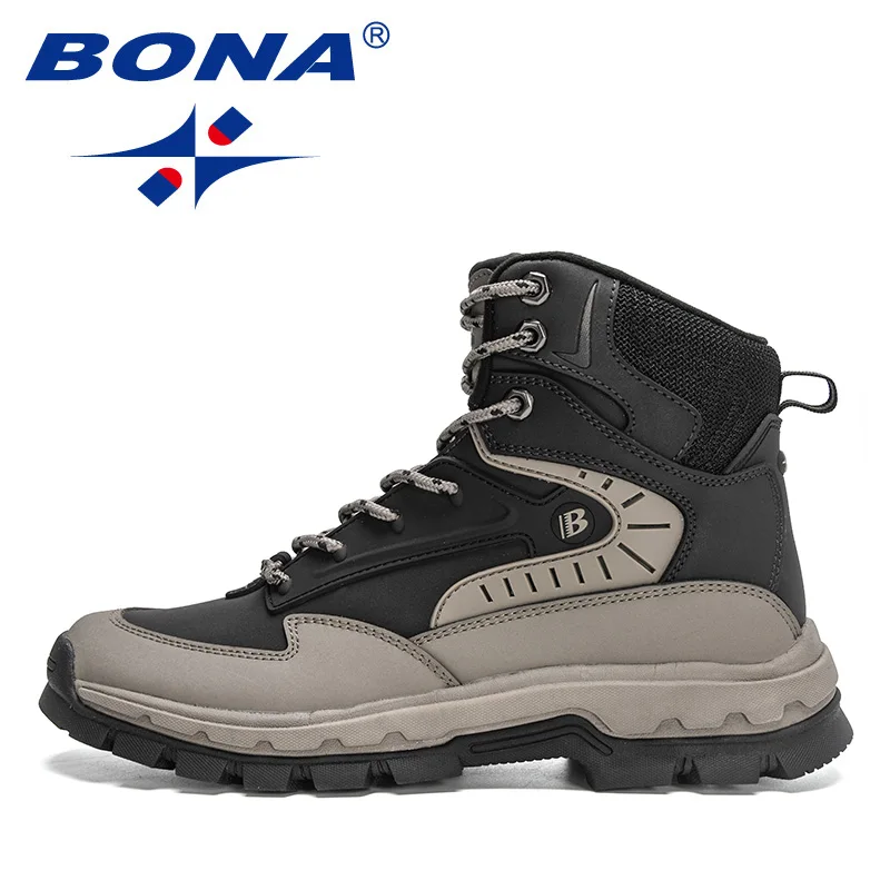 BONA 2022 New Designers High-Top Hiking Boots Men Action Leather Outdoor Wear-Resistant Non-Slip Snow Shoes Man Ankle Boots Soft