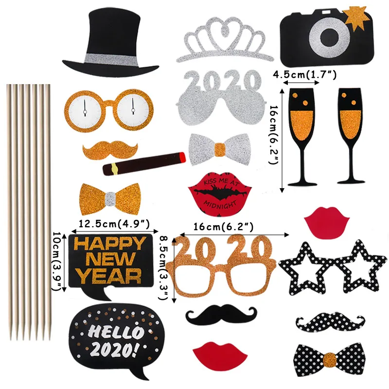 21pcs photo props Новинка года, украшение для фото, рамка, реквизит, воздушные шары, золотой черный баннер, гирлянда, Navidad, новогодние вечерние принадлежности - Цвет: 21pcs photo props