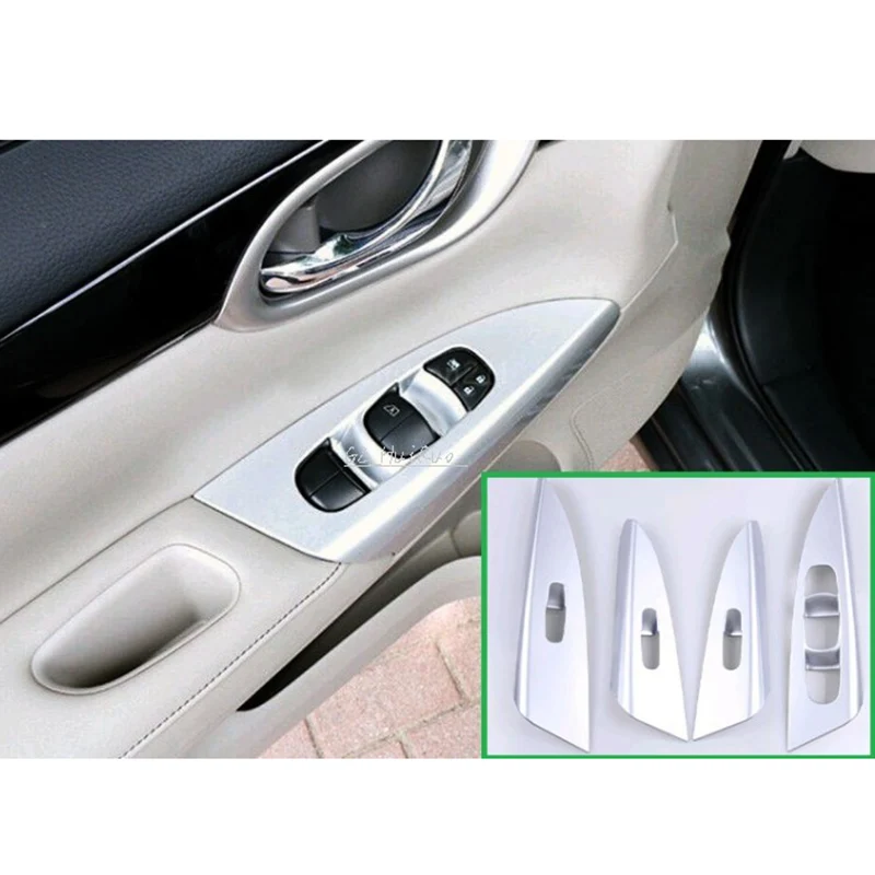 For Nissan Sentra Sylphy 2012 2013 2014 2015 2016 ABS Chrome Door Window Armrest Cover Switch Button Panel Trim 4PCS
