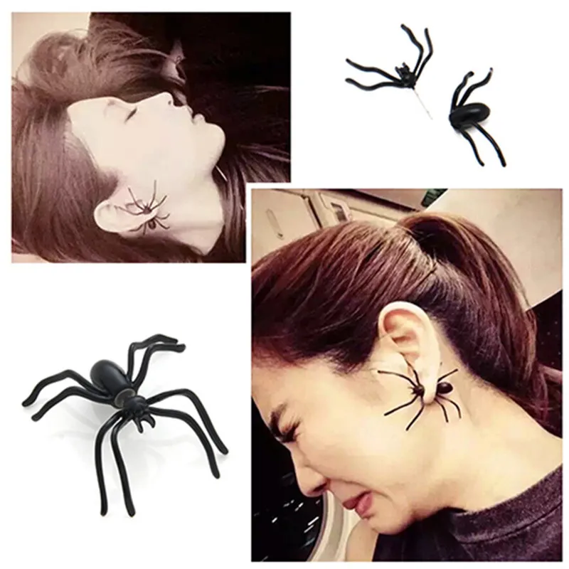 Новинка 2019 Хэллоуин 1 шт. 3D страшные черные серьги-гвоздики в стиле панк животные