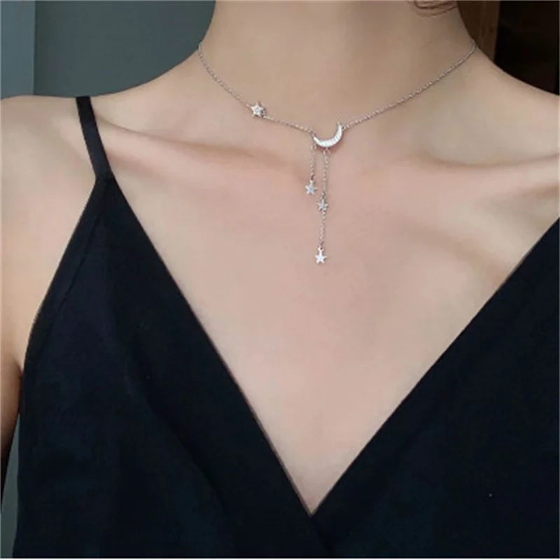 

Star Moon Simple Elegant Temperament Tassel Necklaces For Women choker collares Wedding Jewelry Necklace Wholesale
