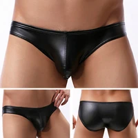 males briefs faux leather jockstrap thong stretch briefs sissy pouch panties underwear black low waist soft male underpants hot