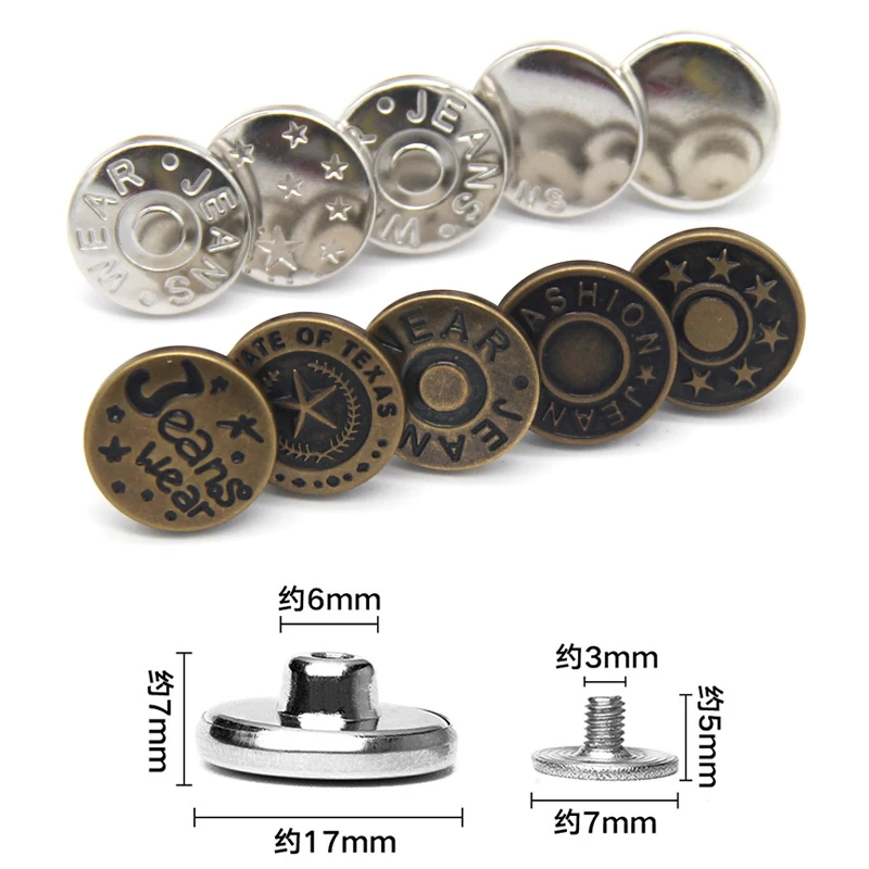 

HENC 6pcs Snap Fastener Metal Jeans Buttons For Clothing Perfect Fit Adjust Self Increase Reduce Waist Jacket Sewing Accessories