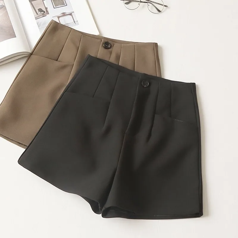 

2021 Spring New Women's High Waist Pure Color Straight Casual Slim Wide Leg Shorts Woman Shorts High Wasited Shorts