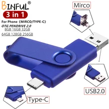 BiNFUL For Android OTG 3 in 1 USB Flash Drives Type-C & Micro 512GB 256GB 128GB 64GB 32GB 16GB Pendrives Pen Drive Cle For Phone