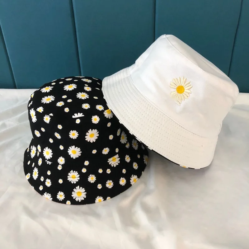 

Double-sided daisy fisherman hat female spring and summer big eaves Japanese literature and art wild outdoor outing sunbath hat
