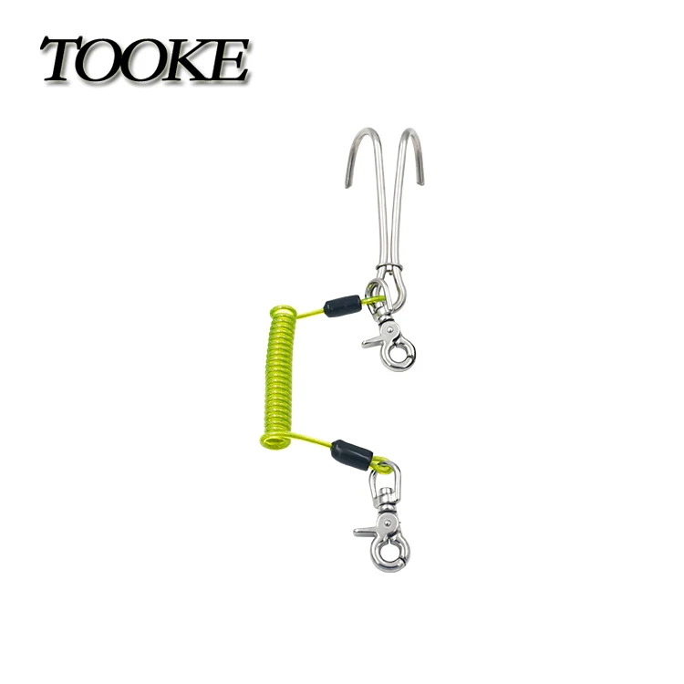 TG753-Green Крючок для дайвинга, двойной рифовый крюк с спиральной катушкой, ремешок из нержавеющей стали для ныряния под водой - Цвет: TG753-Green
