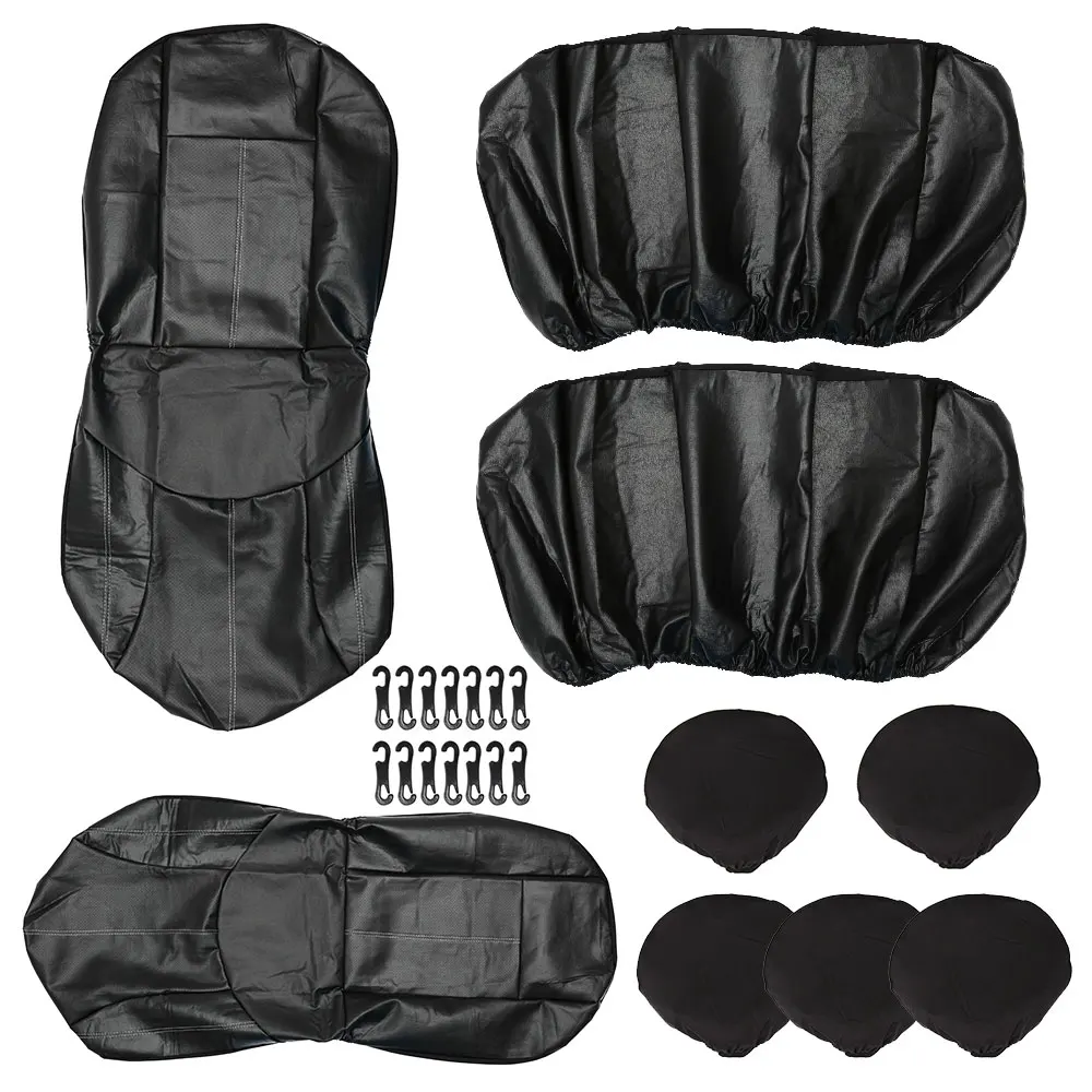 

9Pcs Black Universal Car Seat Covers Leather Set Cushion 5 Seats Full Protector