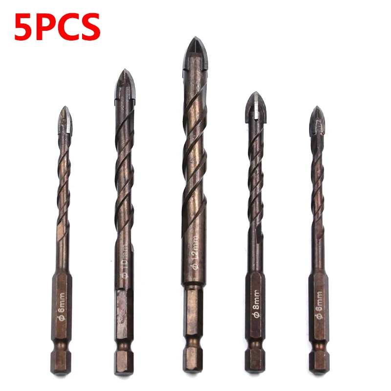 5Pcs Cross Hex Tile Bits Glass Ceramic Concrete Hole Opener Alloy Triangle Drill Size 4/5/6/8/10/12 mm8/10/12 mm