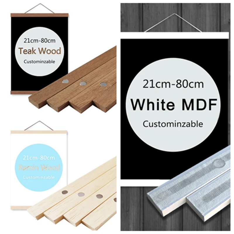 

All-match wooden hanging scroll painting magnetic core hanging clip, solid frame hanger poster photo picture simple Nordic style