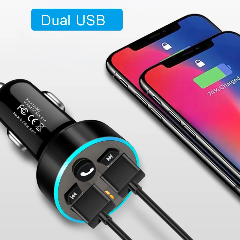 Автомобильный FM модулятор JINSERTA с Bluetooth 5 0 радио 3 1 А USB комплект громкой связи