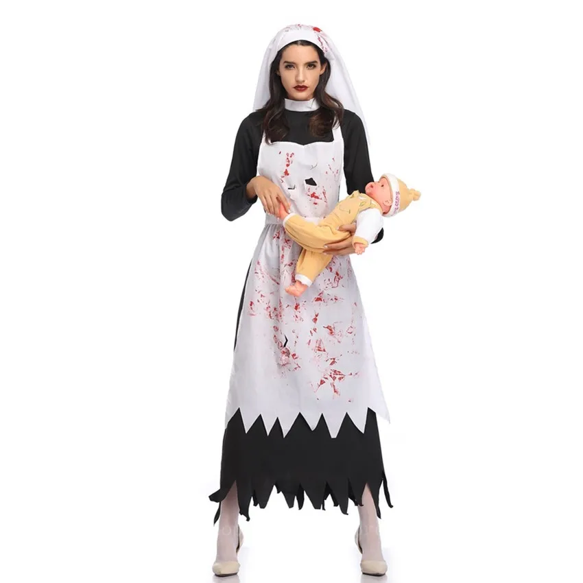 Вечерние ский костюм монахини на Хэллоуин карнавальный маскарадный с призраком
