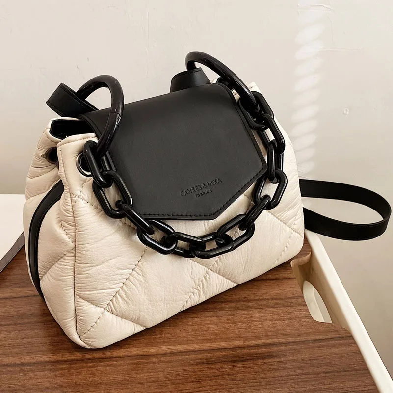 

Kawaii Tote Bag 2022 Hit Winter PU Leather Padded Quilted Women's Designer Handbag Luxury Brand Chain Shoulder Crossbody Bags