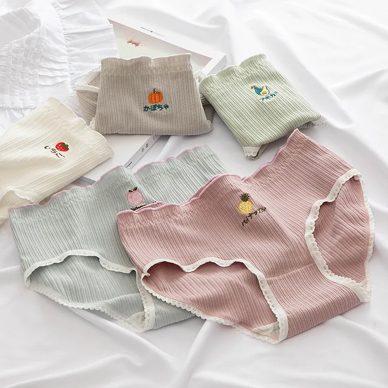 

New Underwear middle Waist 95% Cotton fruit Panties 6pc/lot Young Girls Intimates Breifs teenagers students M-XXL