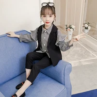 girls suits vestblousepant sets 2022 black spring autumn high quality formal party outfits%c2%a0sport teenagers kids cotton tracksu
