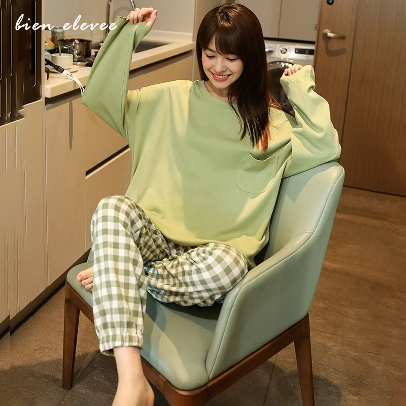 

Pajamas Set Women's Autumn Winter Sleepwear Lounge Long-sleeved Korea Cute Style Homewear Suits Loose Plus Size Sleep Shirts 2PC