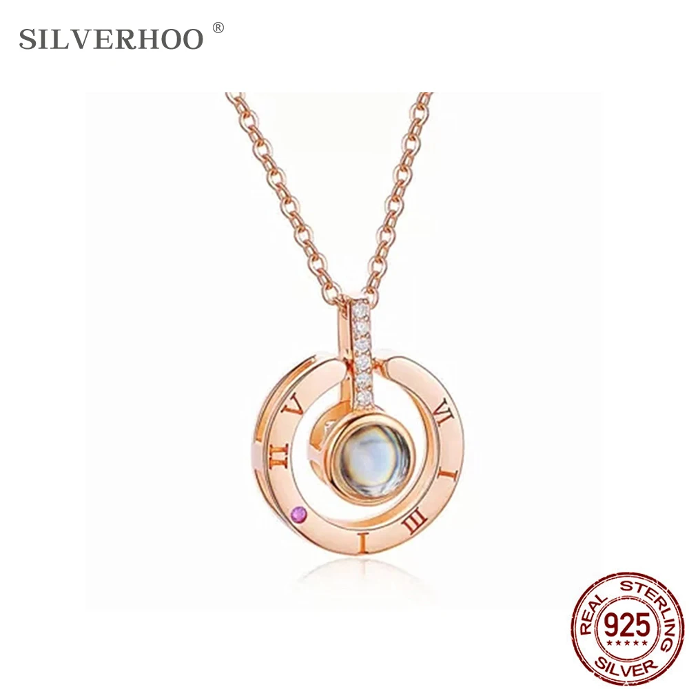 

Ожерелье SILVERHOO из стерлингового серебра 925 пробы для женщин, модное проецируемое ожерелье с круглой подвеской с бусинами на 100 языках, ювелир...