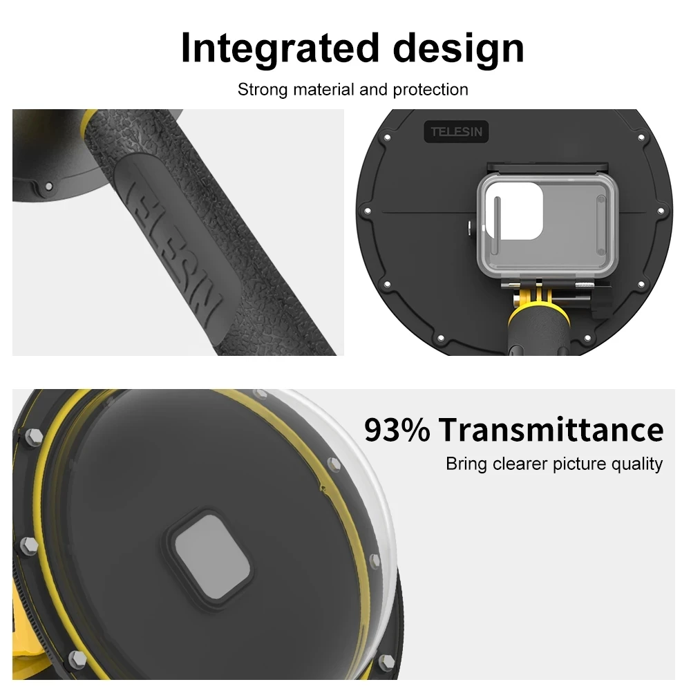 TELESIN 6 ''купольный порт 30 м водонепроницаемый чехол с плавающей ручкой