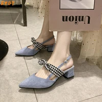 summer ladies sandals women high heels baotou suede high heels sexy pointed bows wedding party brand fashion womens shoes