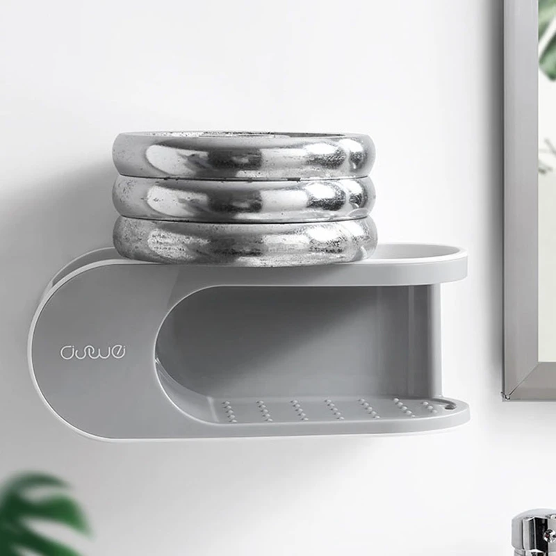 

Bathroom Storage Shelf Soap Holder Double Layers Draining Soap Dish With Towel Hooks Fitting For Kitchen Organizer