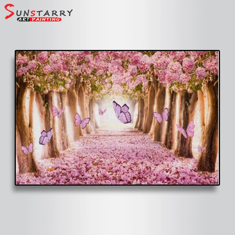 Алмазная вышивка Sunstarry с розовой бабочкой пейзаж полная круглая алмазная