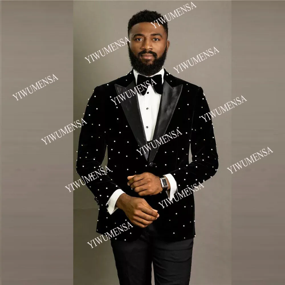 

YIWUMENSA Pearl Beading Wedding Tuxedos Peaked Lapel One Button Men Suits Groom Wear Blazers Formal Party Prom Dinner Jacket