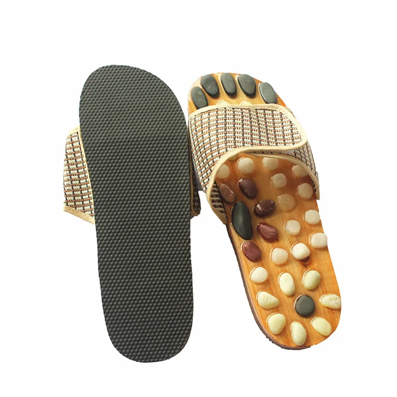 Natural Stone Foot Massage Sandals Slippers Home Bath Wood Pebbles Acupuncture Mules Slide-ons Acupoint Feet Reflexology Spa |