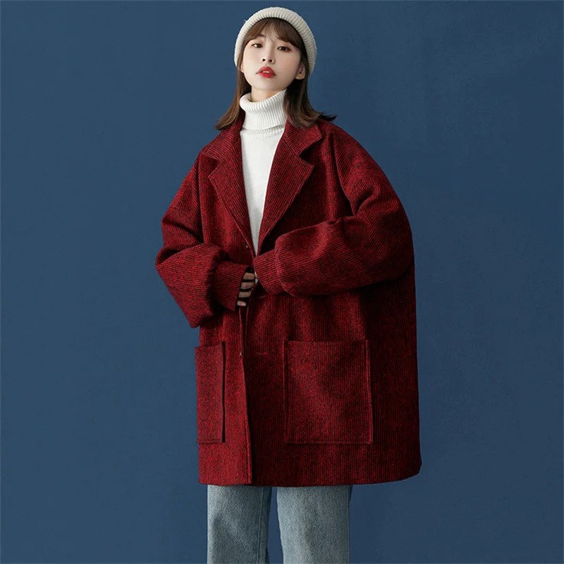 Женское шерстяное пальто Повседневная ветровка средней длины весна-осень -