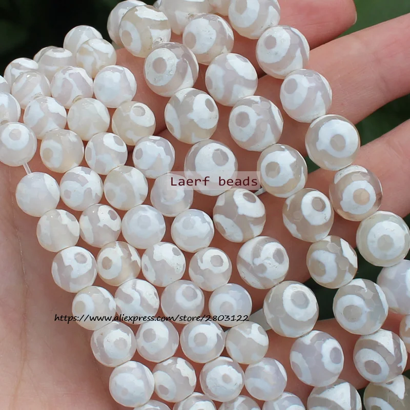 

Natural Faceted White 3EYES Dzi Agate 8/10mm Round space beads, For DIY Necklace Bracelet Jewelry Making !