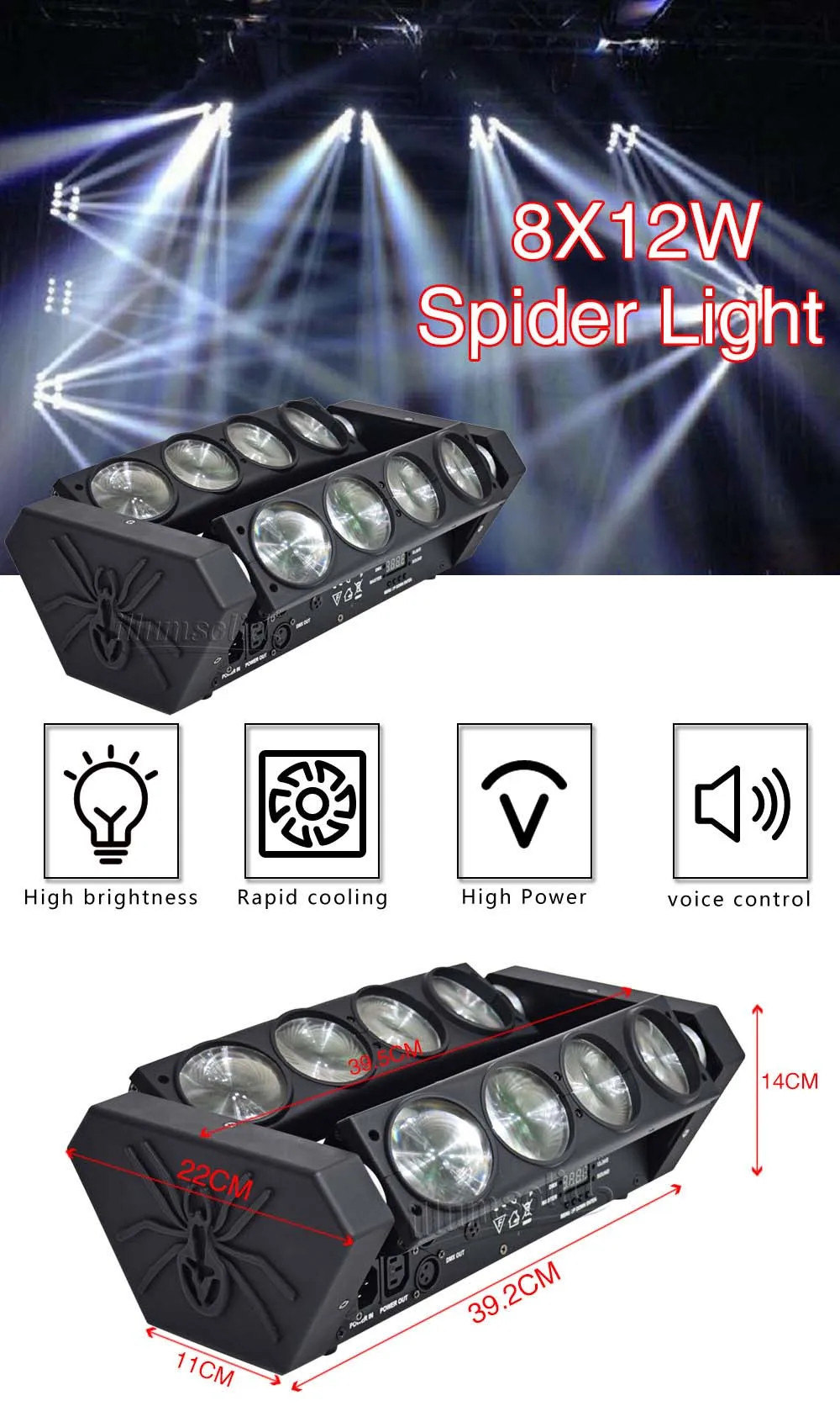 Новое поступление 8x12 Вт Светодиодный светильник паук RGBW DMX512 Звуковое управление диско светильник s 2 шт./лот