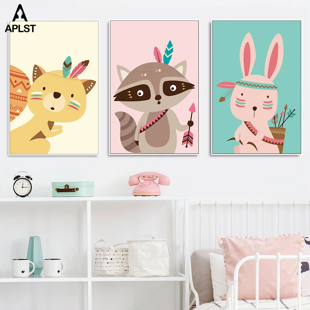 Лесной племени животных Детская плакат футболка с принтом Wall Art Холст Картина