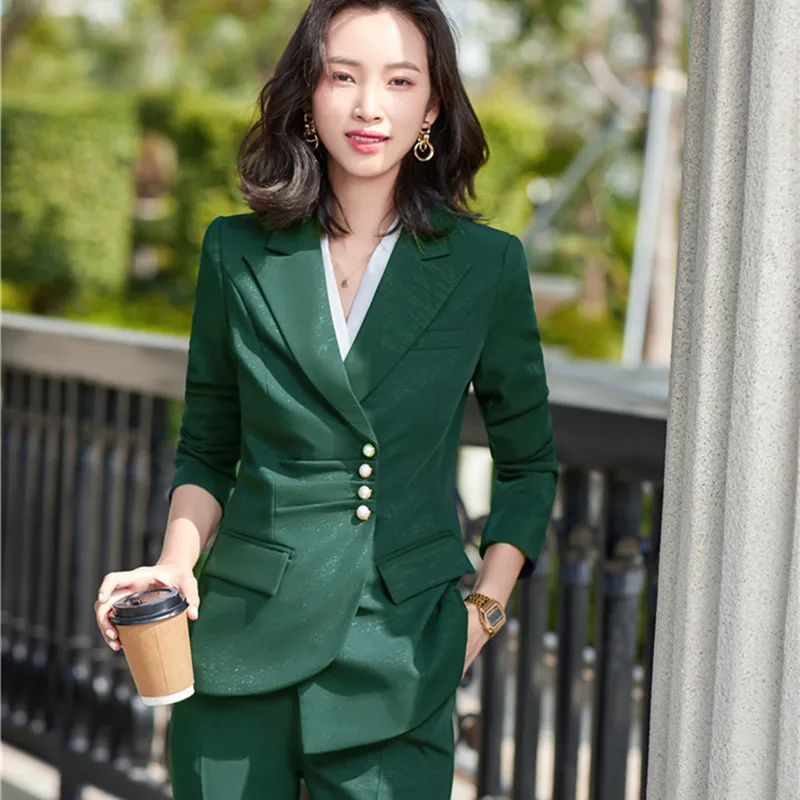 

Long Sleeve Slim Spring Summer 2021 Women Fashion Casual Office Clothes Elegant Blue Business Suit Oversize Two Piece Ladies