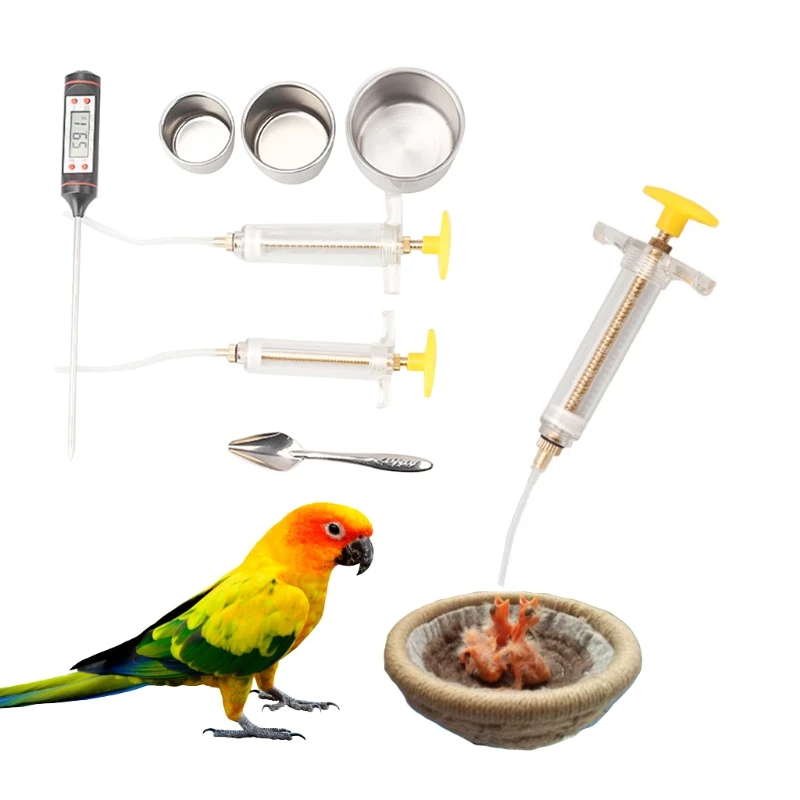 

Manual Parrot Bird Feeding Syringe Injector with Stainless Steel Metal Spoon Cup X4YE