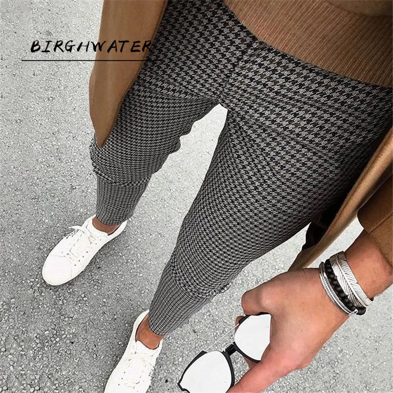

Fashion Men Pants Casual Business Slim Fit Plaid Print Zipper Long Pants Trousers Fashion Long Pants Men's Sweatpants streetwear
